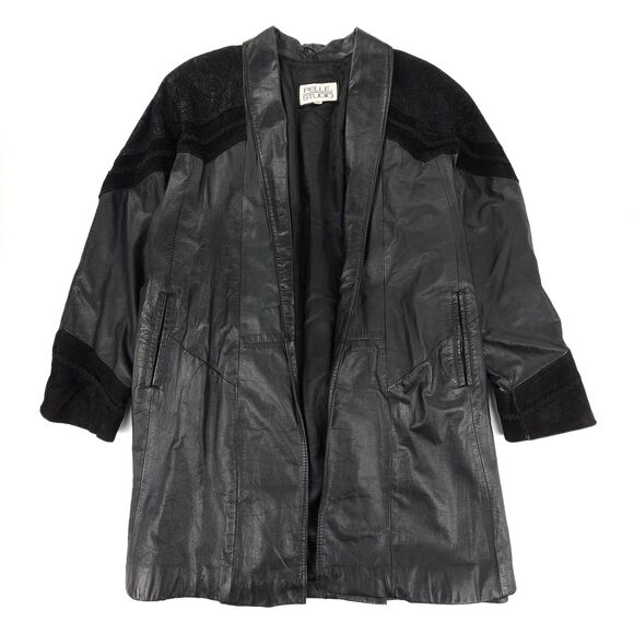 VINTAGE Wilsons Leather Duster Jacket Western Suede Trench Coat 90s Cowboy Black - Picture 1 of 9